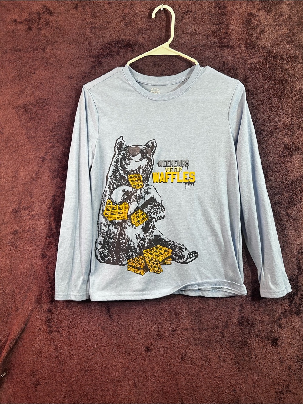 wonder nation Light Blue Long-Sleeve Tee with Bear & Yellow Waffles Graphic